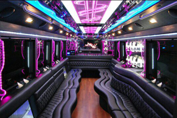 Leather seats on limo bus
